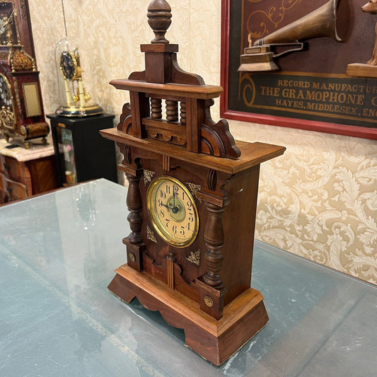 French Artistry in Solid Wood: Elegant Table Clock with Lateral Design