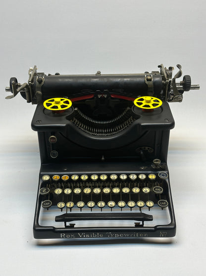 Rex Visible Typewriter - Classic Black with Striking Yellow Ribbon Covers, AZERTY Layout, Glass Keyboard