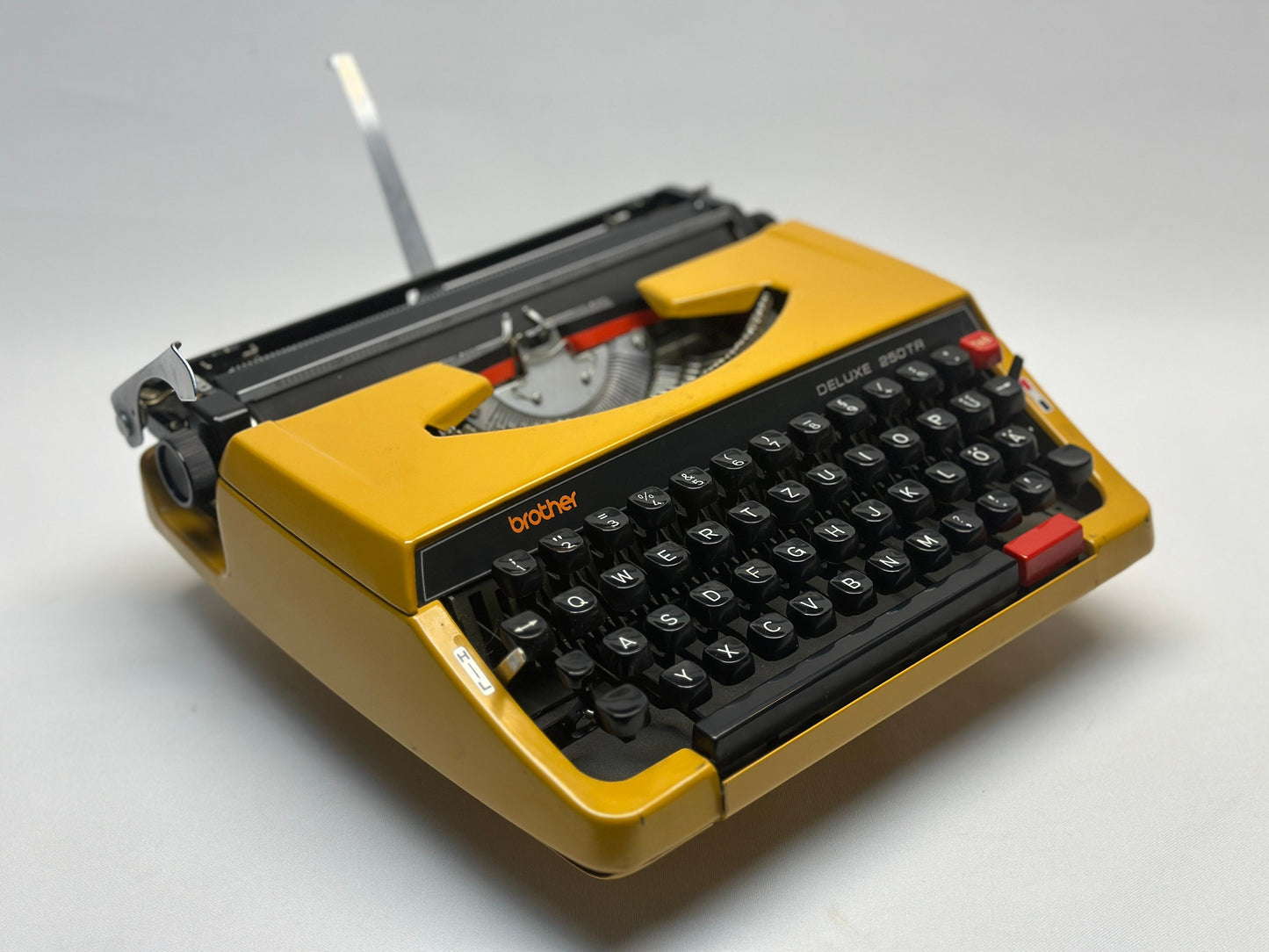 Yellow Brother Typewriter - Classic Elegance with Black Keyboard and Bag, Red Tab Key, Ideal Gift Choice
