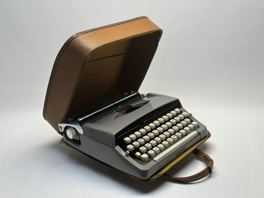 Premium Gift- Blue Brother Deluxe Typewriter with White Keyboard, Leather Bag - Antique Typewriter, European Manufacture 1960