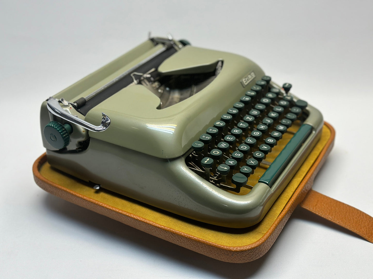 Best Gift- Green Erika Typewriter with Orange Bag and Green Keyboard, 1930 Model - European Typewriter - antique typewriter