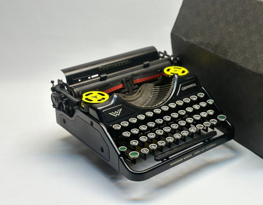 Continental Typewriter - 1935 Model with Glass Keyboard and Black Wooden Bag, Antique Typewriter, Old World Elegance,Europe Typewriter
