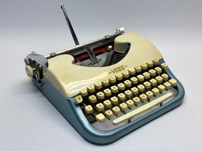 Timeless Beauty! Blue Voss Typewriter - Cream Keyboard, Leather Bag, Antique German Gift
