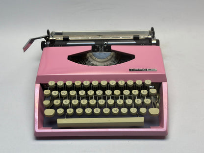 Vintage Charm with the Adler Tippa S Typewriter - Pink Body, Cream Keyboard, Antique Beauty