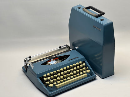 Blue Vintage Adler Tippa Typewriter - QWERTZ & Cream Keyboard, Matching Bag Blue Typewriter