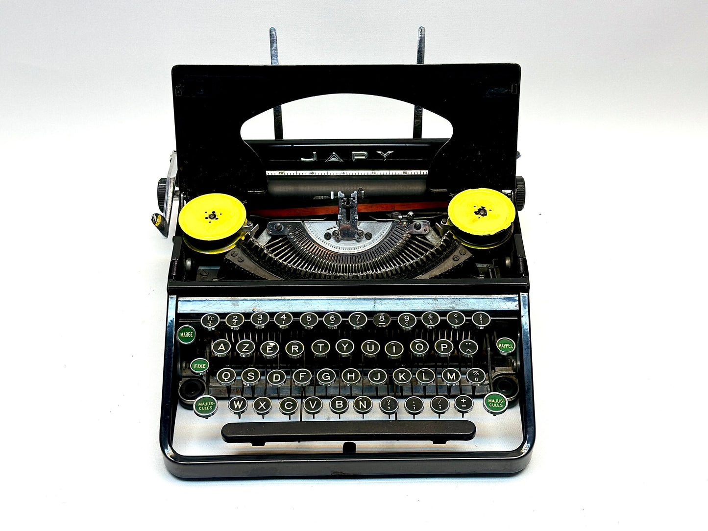 Japy Typewriter - Classic Black Model from 1940 with AZERTY Glass Keyboard