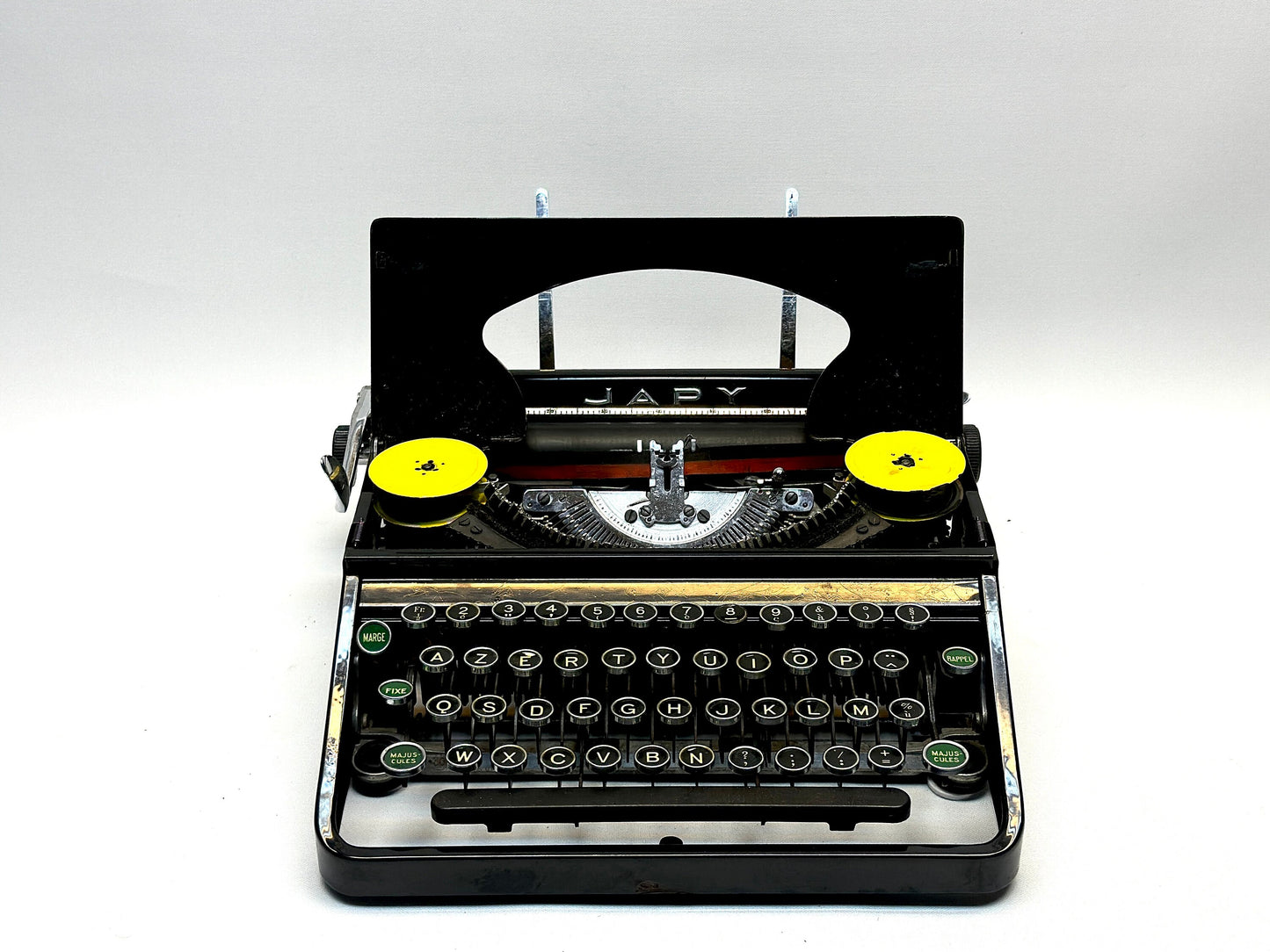 Japy Typewriter - Classic Black Model from 1940 with AZERTY Glass Keyboard