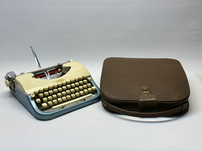 Timeless Beauty! Blue Voss Typewriter - Cream Keyboard, Leather Bag, Antique German Gift
