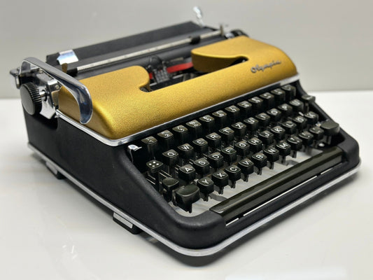 Olympia SM3 Typewriter - Gold Lid, QWERTZ Keyboard, Green/Black Dual-Color KeysHighly Preferred Model. Black Typewriter,Best seller