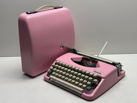 Olympia Splendid 33/66 Typewriter - Pink Body, White Keys, Dual-Color/Single-Color Capability, Refurbished with Pink Bag