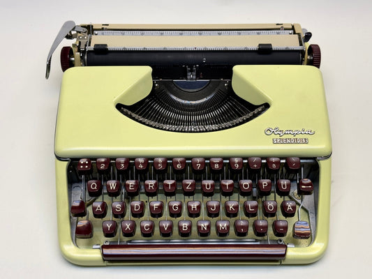Olympia Splendid Typewriter - Elegant Beige with Matching Case, Newly Refinished, Burgundy Keyboard